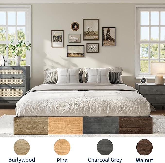 GarveeHome Queen Size Wood Platform Bed Frame,Wooden Bed Frame Without Headboard, Wood Slat Support,No Box Spring Needed, Easy Assembly