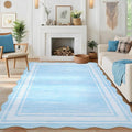 Garvee Washable Scalloped 5x7 Rug Living Room Rugs 5x7 Non-Slip Washable Solid Neutral Carpet, Modern Scalloped Rug Indoor Faux Wool Floor Mats for Bedroom Playroom Dining Room Home Office, Light Blue