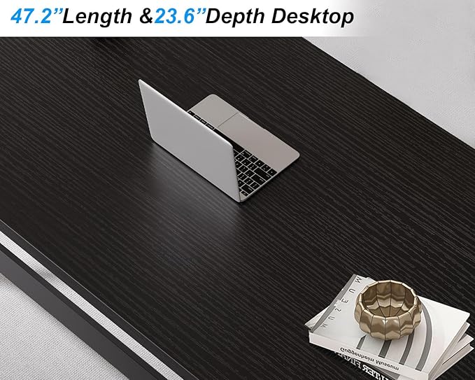 IBF Black Computer Desk, Simple Work Desk for Home Office, Industrial Writing Study Desk in Bedroom, Modern Wood Metal Pc Gaming Laptop Workstation Executive Computer Table, Black Oak, 47 Inch