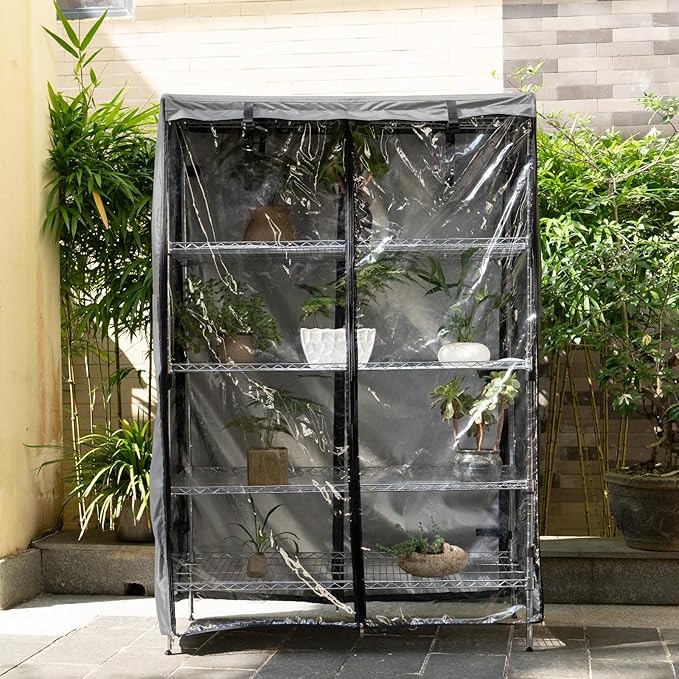 okcool Waterproof Shelf Cover,600D Heavy Duty Wire Shelving Unit Cover,Shelf Display Rack Protector Cover with Zipper,One Side See Through Panel.(Grey,Fits 48" Wx18 Dx72 H Shelves)
