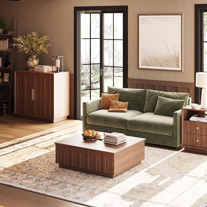FORTUNETEC Sideboard Buffet Cabinet with Storage Set of 2, Mid Century Modern Accent Cabinet with Arched Doors, Modular Media Console, Credenza for Living Room Kitchen Dining Room Entryway, Walnut