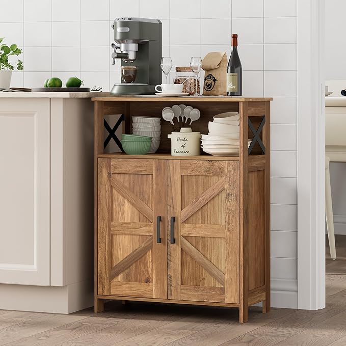 Homhedy Farmhouse Bathroom Storage Cabinet with 2 Doors, Toilet Paper Cabinet with Adjustable Shelves, Small Bathroom Cabinet for Kitchen/Laundry/Living Room, 11.8 x 23.6 x 31.5 Inches, Rustic Walnut