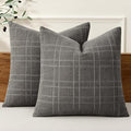 MIULEE Decorative Linen Check Lumar Throw Pillow Covers Neutral Farmhouse Vintage Pillow Covers 24x24 Inch Set of 2 Boho Modern Home Decor for Sofa Couch Bedroom Cushion Chair Charcoal Gray