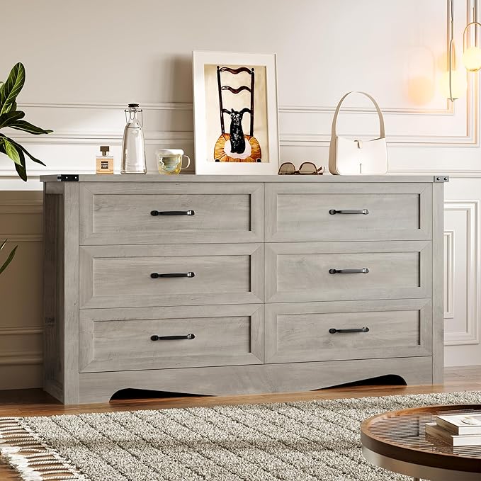BORNOON 6-Drawer Dresser for Bedroom, Modern Wooden Chest of Drawers with Metal Handles, Anti-Tipping Design, Sturdy and Stable Storage Organizer for Living Room, Entryway, Home Office