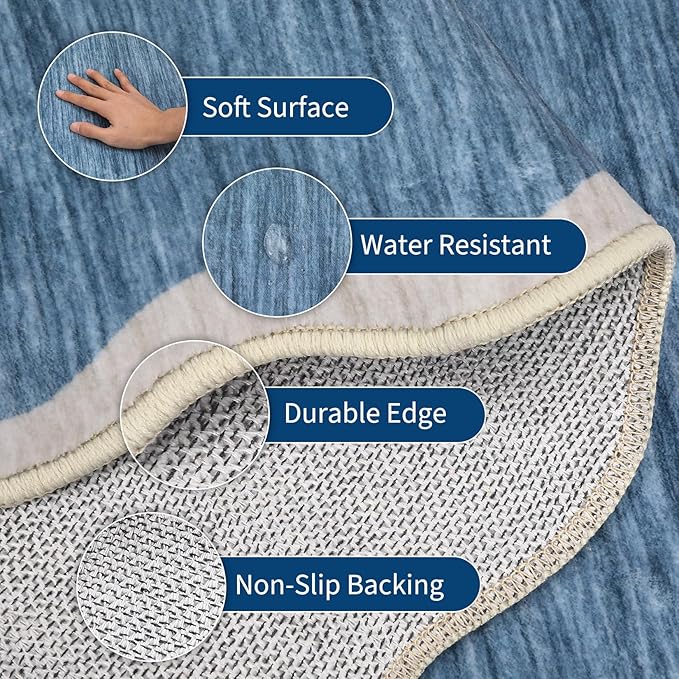 GarveeHome Scalloped Large Area Rug 10x13 Area Rug for Living Room Washable Rug Modern Rug Non Slip Throw Rugs Bedroom Rugs Low Pile Soft Stain Resistant Carpet for Dining Room Nursery 10'x13' Blue