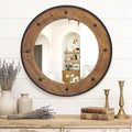 Rustic Round Wall Mirror 30 Inch, Natural Wood Frame with Black Metal Trim, Industrial Farmhouse Round Wood Mirror, Decorative Wall Mirror for Bathroom, Living Room, Entryway
