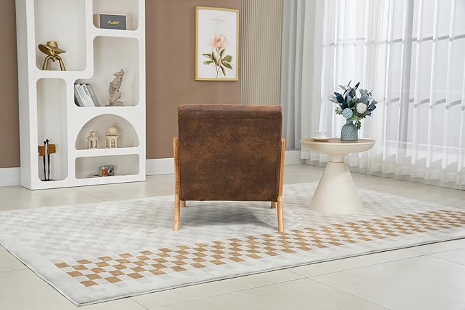 KEIKI Mid Century Modern Accent Chair Wood Frame, Cotton Linen Warm Lounge Armchair for Living Room Bedroom Reading Nook Small Space, Rustic Seat with Waist Cushion, Padded, Easy Setup, Antique Brown
