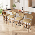 Swivel Bar Stools Set of 4, 26" Upholstered Faux Leather Counter Height Barstools with Walnut Back & Bentwood Legs, Mid Century Modern Bar Chairs Island Stools for Kitchen Counter, Khaki