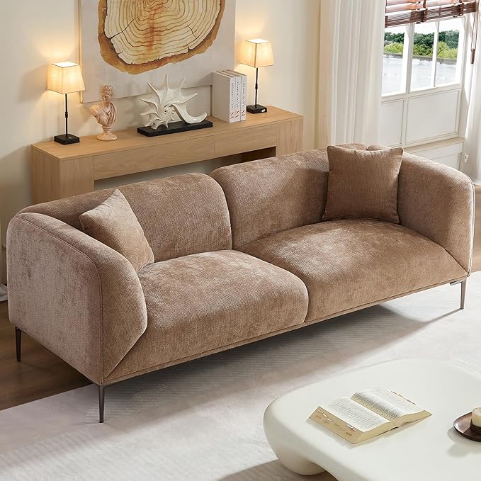 MEETAKING 82.7" Modern Sofa, 3-Seater Boucle Couch with Metal Legs, Luxury Deep Seats Cloud Sofas, Minimalist Living Room Couches for Apartment, Home Office, Bedroom - Camel