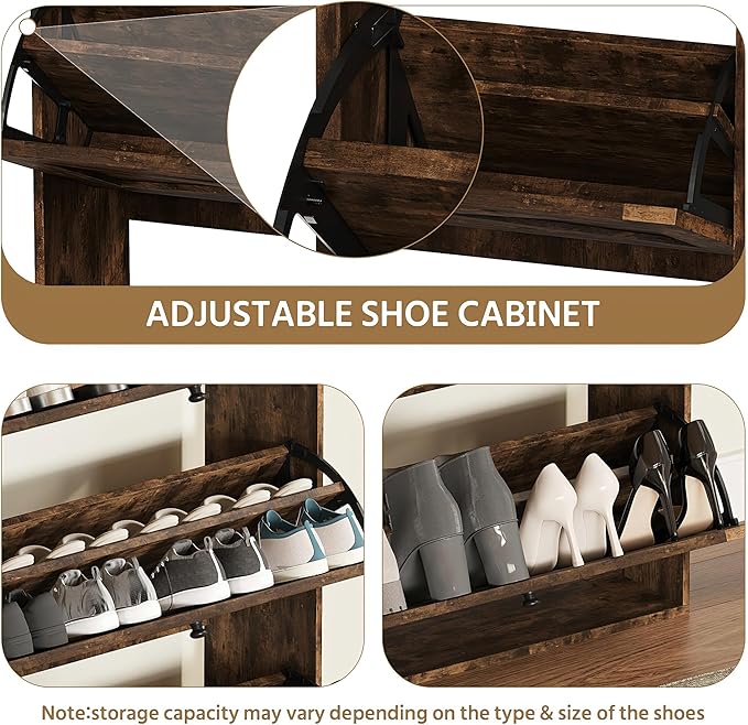 HOPUBUY Tall Shoe Cabinet with 3 Flip Drawers, Farmhouse Hidden Shoe Storage Cabinet with Rack, Slim Narrow Freestanding Shoe Storage Organizer for Entryway, Hallway & Living Room,Rustic Brown