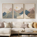 Framed Neutral Abstract Mountain Wall Art for Living Room, 3 Piece Large Landscape Print Canvas Artwork for Walls, Boho Modern Minimalist Paintings for Bedroom Dining Room Office Wall Decor, 24x36 In