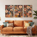 SAFERRYHOME Burnt Orange Floral Wall Art, 3 Pieces Boho Mid Century Modern Wildflower Framed Canvas Wall Decor, Vintage Botanical Neutral Plant Artwork Print for Living Room Bedroom Hallway Office, 16"x24"