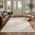 FMFUNCTEX 3x5 Washable Area Rug Beige Vintage Neutral Distressed Non Slip Low Pile Floral Retro Indoor Carpet for Entryway Entrance Thin Soft Rug Living Room Bedroom Kitchen Office Desk Laundry