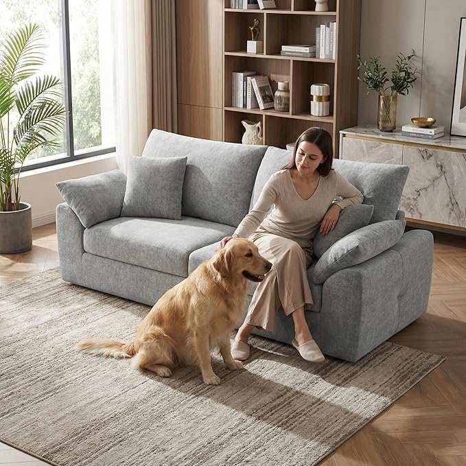89.8" Modern Loveseat Sofa for Living Room, Cloud Boneless Couches with 4 Pillows, Mid Century Loveseat couches for Small Place, No Assembly Required, Light Grey