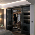 Door55 4 Panel Glass Sliding Closet Door with Aluminum Frame, Silent Glide Technology, Closet Doors Sliding Panels, Closet Doors for Bedrooms, Door Sliding Closet Doors (Smoked Frosted Glass, 160x96)
