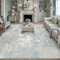 8x10 Washable Area Rug Blue Cream Abstract Non Slip Soft Low Pile Rug for Living Room Bedroom Dining Room Office Neutral Modern Indoor Large Throw Carpet for Home Decor
