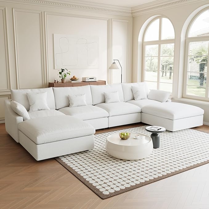 Modular Sectional Sofa Cloud Couch, 155.9" Oversized U Shaped Couch with Chaise Ottomans, Modern Minimalist Deep Seat Couches for Living Room, Sofa Covers Washable&Removable, White