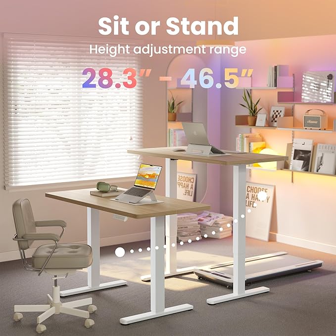 HUANUO Electric Standing Desk, 40 x 24 Inch Height Adjustable Computer Desk with Storage Bag, 4 Height Memory Settings, Sit Stand Up Desk for Home Office, Light Walnut