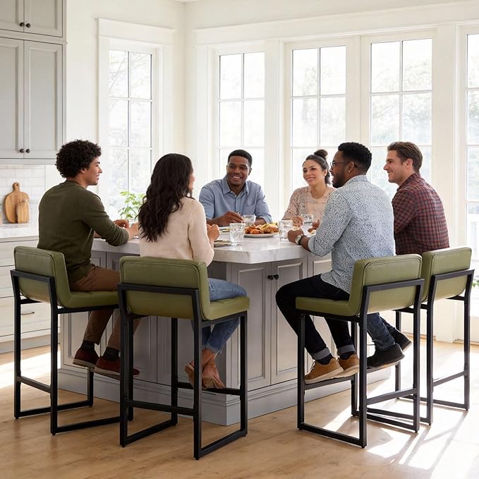 FIRAVOE Counter Height Bar Stools Set of 4, Modern Counter Stools with Back and Thickened Metal Legs, Armless Bar Chairs for Kitchen Island (Avocado Green, 4Pcs 26" Counter Stools)