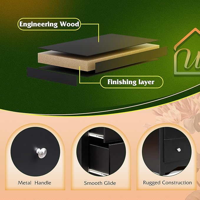 WLIVE Black Wooden Dresser for Bedroom, 6 Drawers Chest of Drawers, 59" Wide Modern Dresser Closet Storage Organizer for Living Room Hallway