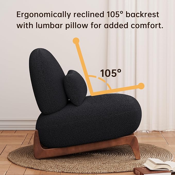 Morden Fort Modern Accent Chairs Set of 2, Sturdy Tilted Wood Legs with Thick Cushion Comfy Lumbar Pillow Armless Reading Chairs for Living Room Lounge Bedroom - Black