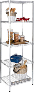 Honey-Can-Do 5-Tier Heavy-Duty Adjustable Shelves, Metal Storage Rack with 250-lb Shelf Capacity, Chrome, 18" W x 24" L x 72" H