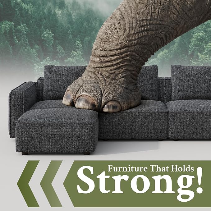 Welzona 103" Sectional Couch, Locked-in Modular Sectional Sofa, Wood Frame Couches for Living Room, 22" Deep Seat L Shaped Couch with Ottoman Chenille Cloud Sofa Tool-Free Setup Sofas for Living Room