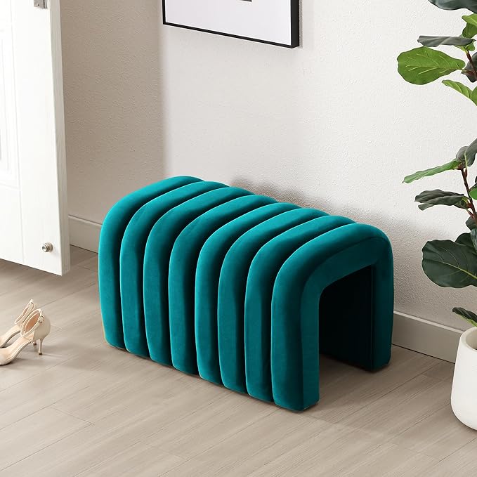 Multi-Functional Ottoman Stool Set of 2, Footrest for Couch, Modern Vanity Stool for Make-up Room, Living Room and Entryway, Small Cute Footstool (Teal Velvet)