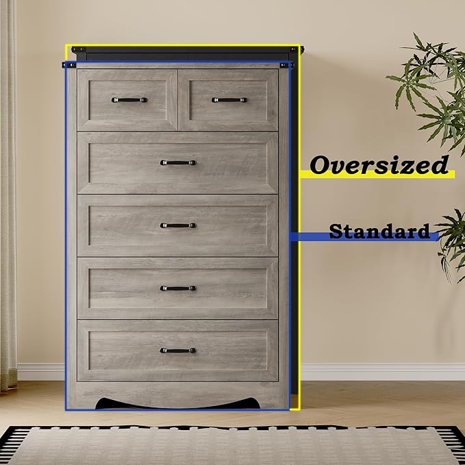 BORNOON Tall 6-Drawer Dresser for Bedroom, Modern Wooden Chest of Drawers with Metal Handles, Anti-Tipping Design, Sturdy and Stable Storage Organizer for Living Room, Entryway, Home Office, Standard