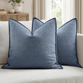 MIULEE Euro Sham Pillow Covers for Bed 24x24, 2 Pack Blue Thick & Textured Decorative Throw Pillow Covers, Neutral Linen Cushion Cases, Modern Farmhouse Home Decor, No Filling