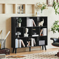 LEYAOYAO 10 Cube Bookshelf,3 Tier Modern Wide Bookcase with Legs,Mid-Century Wood Bookshelves Storage，Black Large Book Case,Freestanding Organizer Display Shelf for Bedroom,Living Room,Office