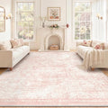 Homemate Washable Rug 8x10 Area Rugs - Vintage Faux Wool Rugs for Living Room Bedroom Dining Room - Non Slip Foldable Carpet Indoor Area Rug for Home Decor（8'x10', Pink