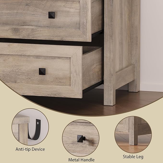 BORNOON 3-Drawer Dresser, Small Wooden Chest of Drawers with Metal Knobs, Water-Resistant Top, Storage Organizer with Anti-Tip Kit for Bedroom, Nursery, Living Room