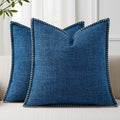 decorUhome Summer Decorative Throw Pillow Covers 20x20 Set of 2 Square Faux Linen Outdoor Neutral Farmhouse Pillow Covers with Stitched Edge for Couch Sofa Living Room, Dark Blue