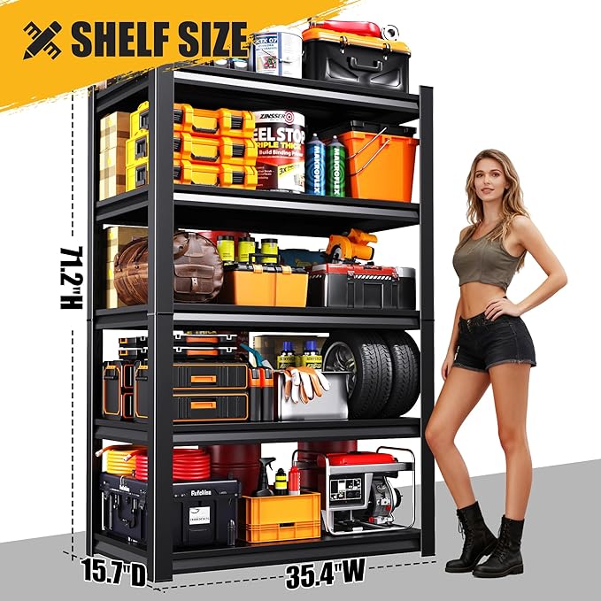 2 Pack Garage Shelving 5-Tier Heavy Duty Storage Shelves, Adjustable Metal Shelving Unit, Utility Garage Organizer Shelf for Basement, Pantry, Warehouse, Supermarket, 45.7" Wx19.7 Dx71.2 H
