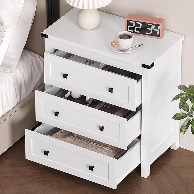 BORNOON 3-Drawer Dresser, Small Wooden Chest of Drawers with Metal Knobs, Water-Resistant Top, Storage Organizer with Anti-Tip Kit for Bedroom, Nursery, Living Room