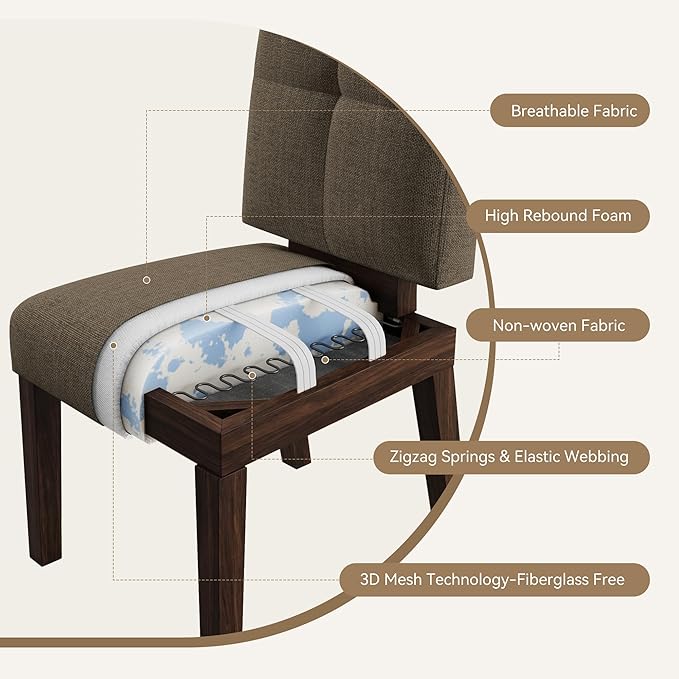 HOMRELEXA Wooden Dining Chairs Set of 2, Dining Room Chairs with Wood Legs, Cloud-Like Cushion & Reinforcement Structure Design for Kitchen/Living Room/Restaurant, Easy Assembly