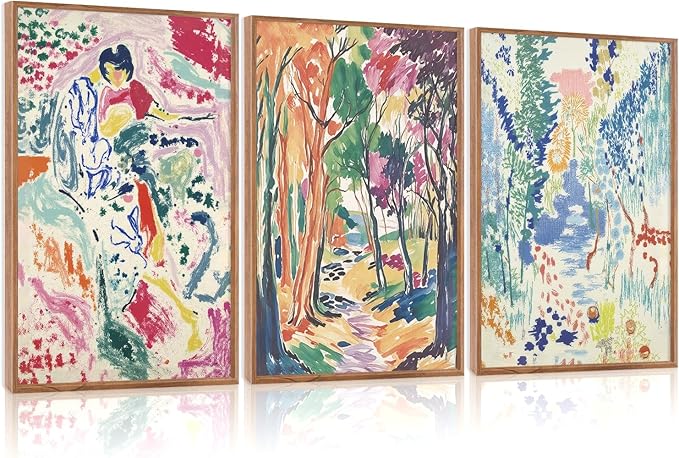 Abstract Matisse Framed Canvas Wall Art Set, Colorful Nature Inspired Wall Decor, Modern Home Art Spiritual Wall Painting, Eclectic Gallery Art Prints for Living Room Bedroom Office 24"x36"x3
