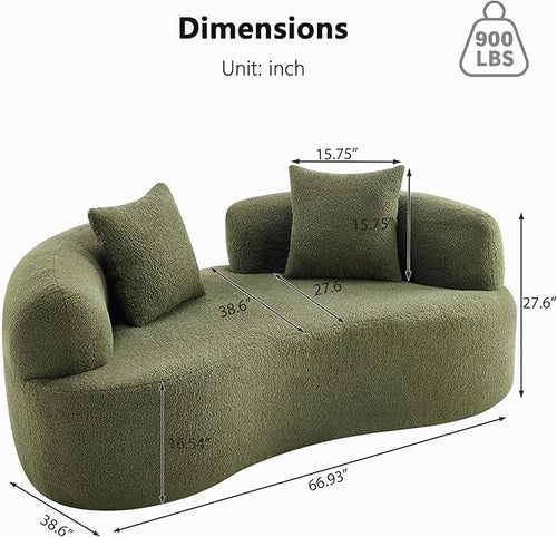 66.93 Inch Curved Loveseat Sofa with High - Density Foam Cushion, Full Compression Modular 2-Seater Couch, No Assembly Required, for Small Spaces & Living Room, Olive Green