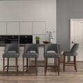 VKNOW Bar Stools Set of 4, 26" Upholstered Counter Height Bar Stools, Modern Counter Stools with Wood Legs for Kitchen Island Dining Room Bar, Charcoal