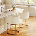 Modern Counter Height Bar Stools,Bar Stools Set of 2,Fabric Upholstered Barrel Barstools with Backs,26'' Kitchen Island Chairs,Metal Gold Frames,Off White Linen