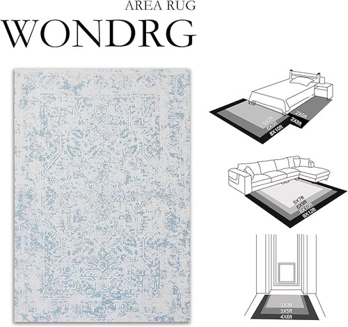 8x10 Fluffy Area Rug Blue Shag Neutral Carpet for Living Room Soft Medium Pile Floral Large Rug for Bedroom Dorm Office Dining Room Kitchen Nursery Modern Decor