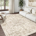 4x6 Washable Neutral Area Rug Beige Vintage Entryway Office Carpet Non-Slip Soft Low Pile Farmhouse Indoor Throw Rug for Living Room Bathroom Dining Room
