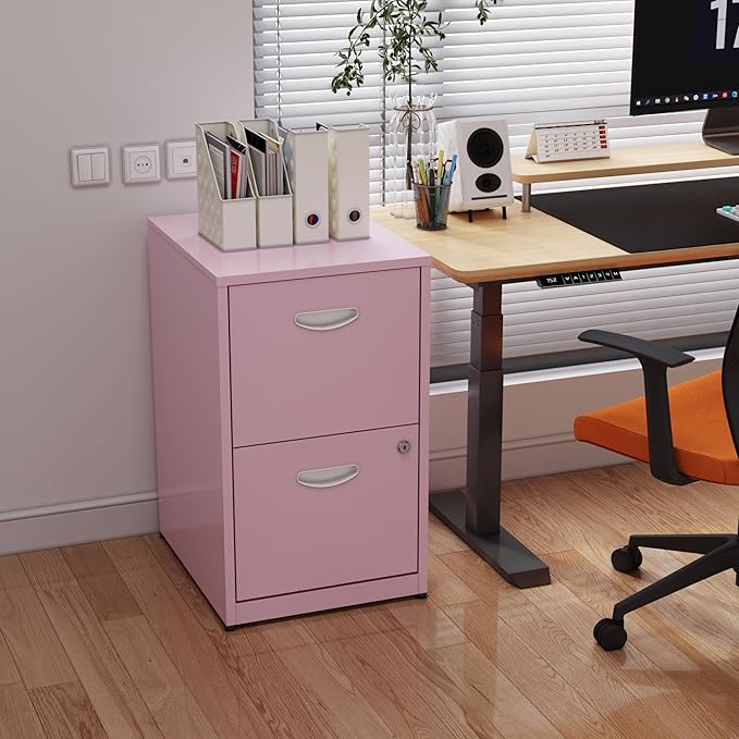 Polup Pink Under Desk File Cabinet, 2 Drawer Locking Cabinet for Home Office, Letter Size - Assembly Required