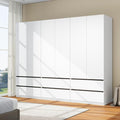White Wardrobe Closet with Doors: 75" Large Capacity Bedroom Armoire, Wooden Cabinet with 6 Drawers, Hanging Storage Shelves with Hanging Rod (Contemporary, 3)