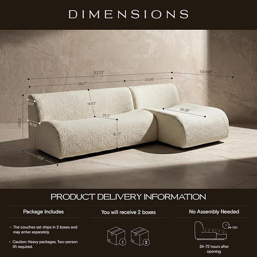 58" Curved Modular Sofa 2-Seater, Comfy Sherpa Loveseat for Small Spaces, Modern Sectional Love Seat Couches for Small Living Room, Bedroom, Apartment– No Assembly, White