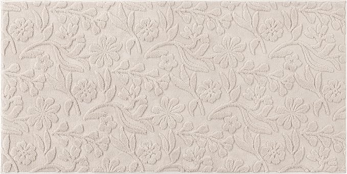 Vaukki 2x4 Runner Rug for Living Room, Soft Fluffy Washable Modern Floral Indoor Floor Mat, Non Slip Shaggy Boho Accent Throw Carpet for Bedroom, Living Room, Entryway and Dining Room, Beige