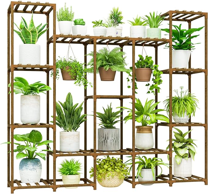 Bamworld Large Plant Stand Indoor Outdoor Hanging Shelf for Multiple PlantsTall Large Holder for Living Room Patio Balcony Garden