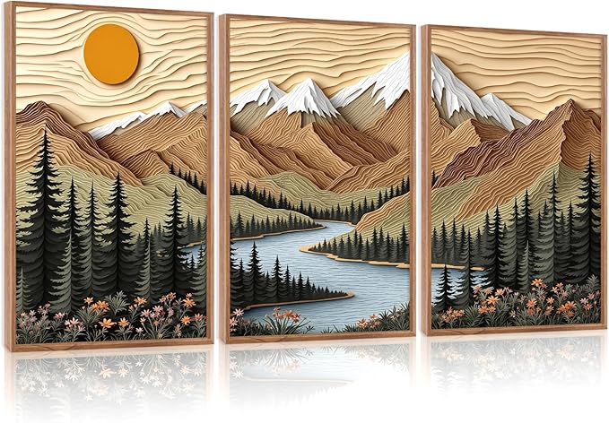 CHDITB Mountain Frame Canvas Wall Art, Nature themed office Wall Decor, country Scenic Art Spiritual Wall Painting, Vintage national park Mountains forest Art Prints for Living Room, Bedroom 16"x24"x3