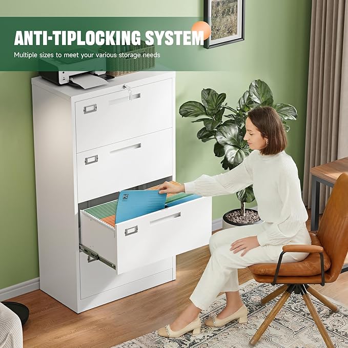 Letaya 4 Drawer File Cabinets with Lock,Metal Lateral Filing Storage Cabinet Printer Stand,White Steel Home Office Cabinet for Hanging Files Letter/Legal/A4 Size (White, H51.73×W28.35×D15.74)